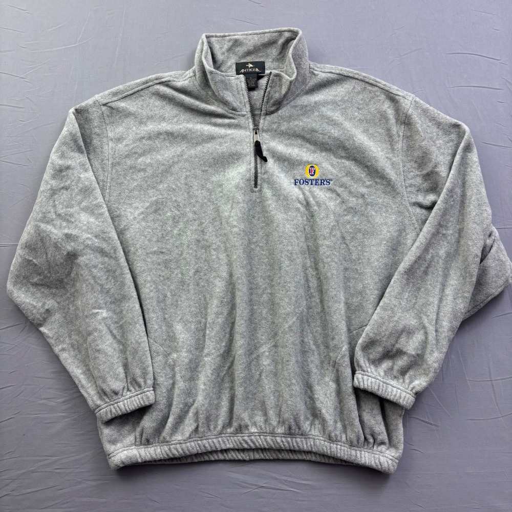 Antigua‎ Fosters Beer Quarter Zip Fleece Pullover Gray Mens XL Embroidered Logo